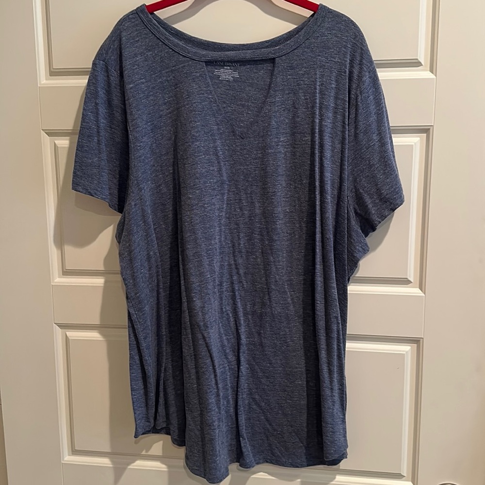 EUC Lane Bryant cut out detail neckline heathered blue tee shirt size 26/28